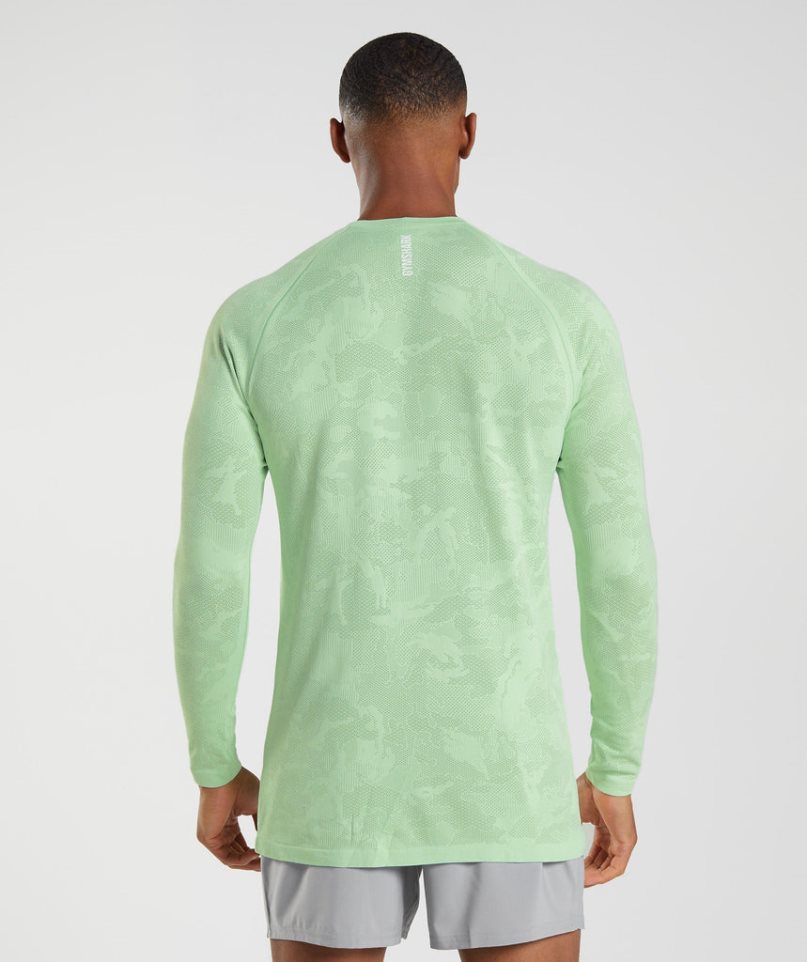 Men's Gymshark Geo Seamless Long Sleeve T-Shirts Light Green | CA 056N18